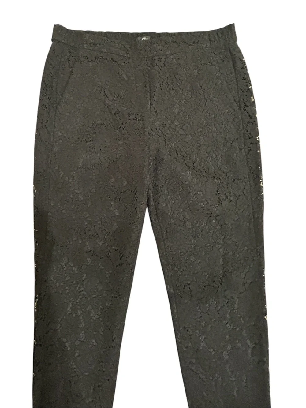 J. Crew Black lined pull on lace cropped straight leg pants elastic waist sz 10